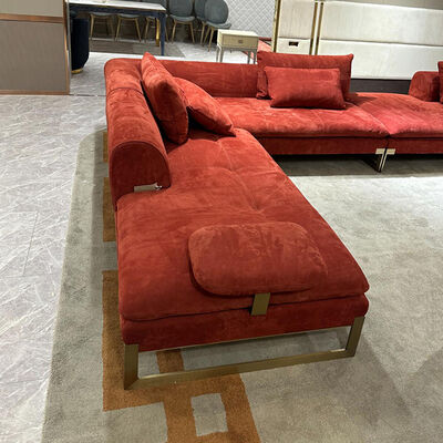 High-end Red Fabric Sofa With Metal Legs Luxury Elegant Sofa Set for Villa Apartment