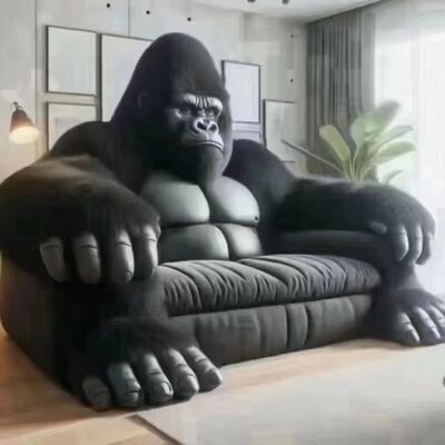 Plush Gorilla Sofa Steel Frame Genuine Leather Convertible Chesterfield Modern Design Creative Art Chair Comfortable