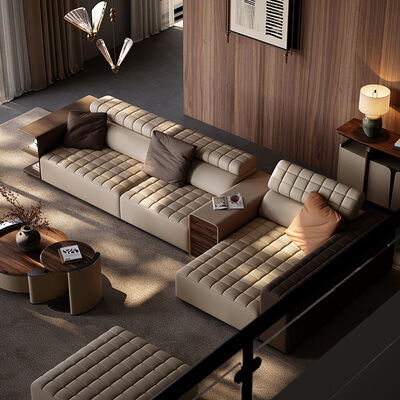 Comfortable L Shape Living Room Leisure Wooden 7 Seater Leather Sectional Recliner Designs Modern Sofa Set 7 Seater