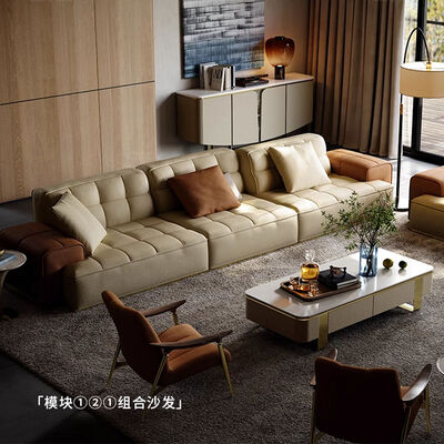 Italian Pea Leather Sofa Living Room Modern and Noble Straight Row Light Luxury Top Layer Cowhide Sofa