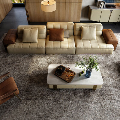 Italian Pea Leather Sofa Living Room Modern and Noble Straight Row Light Luxury Top Layer Cowhide Sofa