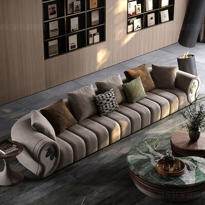 Italian Leather Light Luxury Sofa Set Modern Designer Simple Curved New Import for Villa Living Room Sponge Filling Material