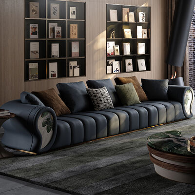 Italian Leather Light Luxury Sofa Set Modern Designer Simple Curved New Import for Villa Living Room Sponge Filling Material
