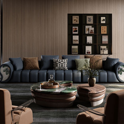 Italian Leather Light Luxury Sofa Set Modern Designer Simple Curved New Import for Villa Living Room Sponge Filling Material
