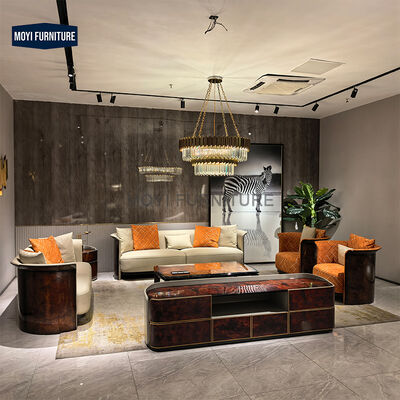 High Quality Luxury Italian Modern Leather Sectional Couch Design Wood Veneer Full Leather Luxury Living Room Sofa Funiture Set