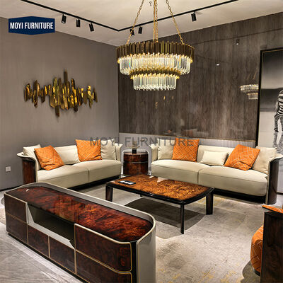 High Quality Luxury Italian Modern Leather Sectional Couch Design Wood Veneer Full Leather Luxury Living Room Sofa Funiture Set