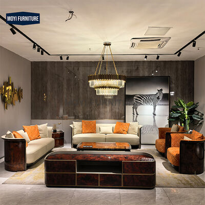 High Quality Luxury Italian Modern Leather Sectional Couch Design Wood Veneer Full Leather Luxury Living Room Sofa Funiture Set