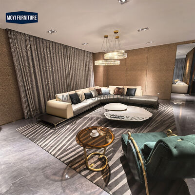 Custom New Designer Style Luxury Microfiber Fabric Leather Sofa Home Furniture House Sofa Set Luxury Living Room with Brass Legs