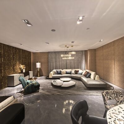 Custom New Designer Style Luxury Microfiber Fabric Leather Sofa Home Furniture House Sofa Set Luxury Living Room with Brass Legs