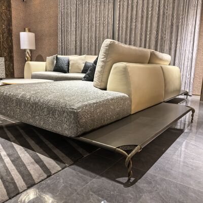 Custom New Designer Style Luxury Microfiber Fabric Leather Sofa Home Furniture House Sofa Set Luxury Living Room with Brass Legs