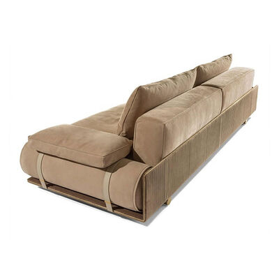 Modern Beige Fabric Sofa With Gold Accents and Soft Cushions