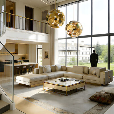 Manufacturer Custom Luxury Couch Living Room Furniture Set Italian Luxury Modern L Shaped Leather Sectional Sofa Set