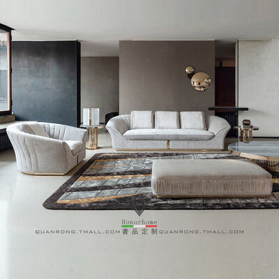 Gold Stainless Steel Base 3 Seater Luxury Dark Gray Velvet Fabric Quilted Finish Charisma Fixed Sofa