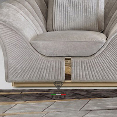 Gold Stainless Steel Base 3 Seater Luxury Dark Gray Velvet Fabric Quilted Finish Charisma Fixed Sofa
