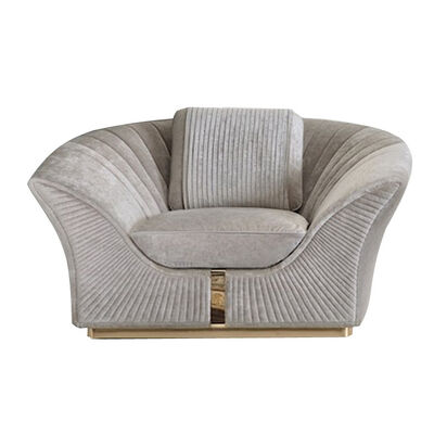 Gold Stainless Steel Base 3 Seater Luxury Dark Gray Velvet Fabric Quilted Finish Charisma Fixed Sofa