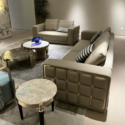 Contemporary Light Luxury Sectional Living Room Sofa Set High-end Villa Leather Sofas Furniture