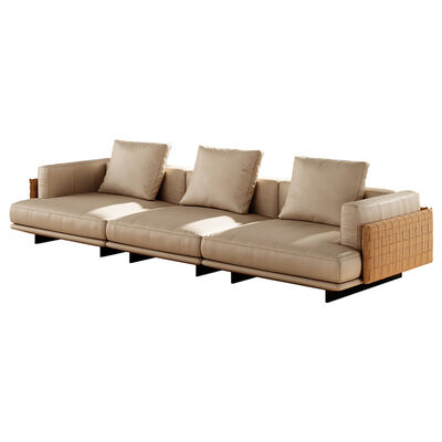 Woven Leather Solid Wood Frame Sofa High Density Foam Metal Leg L Shape Sofa Set Nordic Furniture Living Room Sofas