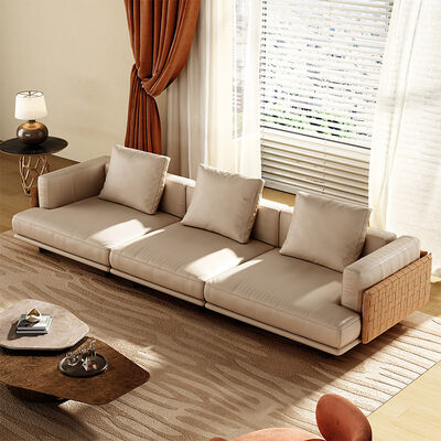 Woven Leather Solid Wood Frame Sofa High Density Foam Metal Leg L Shape Sofa Set Nordic Furniture Living Room Sofas