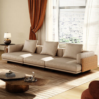 Woven Leather Solid Wood Frame Sofa High Density Foam Metal Leg L Shape Sofa Set Nordic Furniture Living Room Sofas