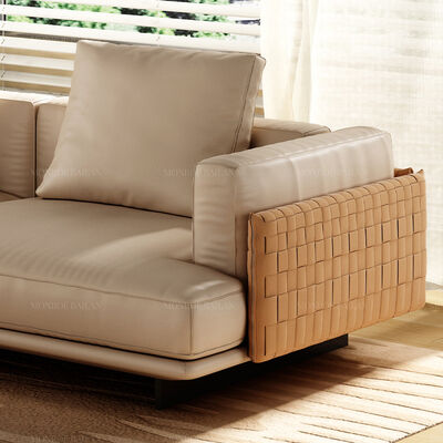 Woven Leather Solid Wood Frame Sofa High Density Foam Metal Leg L Shape Sofa Set Nordic Furniture Living Room Sofas