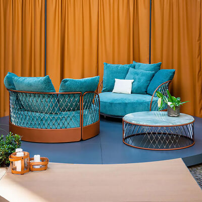 Blue Italian Luxury Patio Furniture Garden Round Sofa Outdoor Loveseat Metal Modern Italian Round Outdoor Sofa