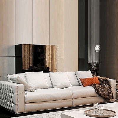 Popular Luxury Design Fashion Wooden Frame Genuine Leather European Style Chesterfield Sofa for Living Room and Hotel