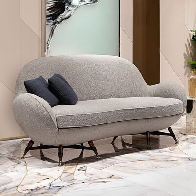 Nordic Luxury Modern Upholstery Teddy Fabric Sofa Set Furniture Wood Leg Cream White Boucle Fabric Sofa