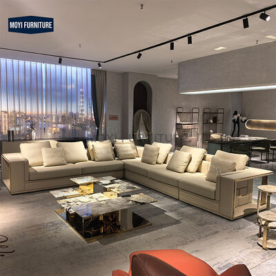 Italian High End Living Room Sofa Set Furniture Premium Sectional l Shape Leather Luxury Sofa Set for Villa