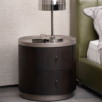 Latest Design Light Luxury White Leather Hotel Bedroom Solid Oak Nightstand Modern Bed Side Table