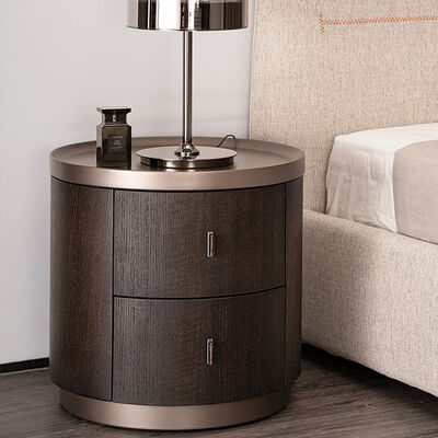 Latest Design Light Luxury White Leather Hotel Bedroom Solid Oak Nightstand Modern Bed Side Table
