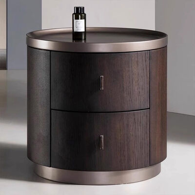 Latest Design Light Luxury White Leather Hotel Bedroom Solid Oak Nightstand Modern Bed Side Table