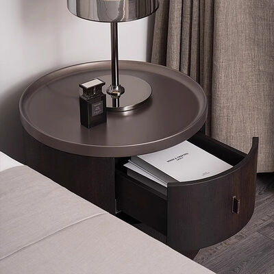 Latest Design Light Luxury White Leather Hotel Bedroom Solid Oak Nightstand Modern Bed Side Table