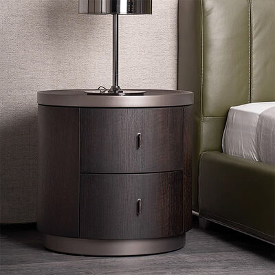 Latest Design Light Luxury White Leather Hotel Bedroom Solid Oak Nightstand Modern Bed Side Table
