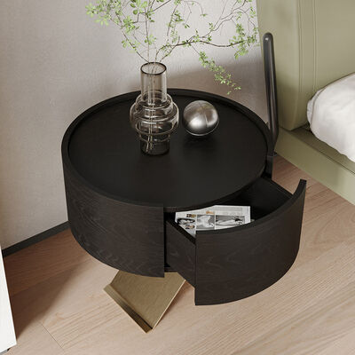 Home Furniture Bedroom Double Drawers Large Space Storage Cabinet Oak Solid Wood Frame Nightstands Modern Bedside Table