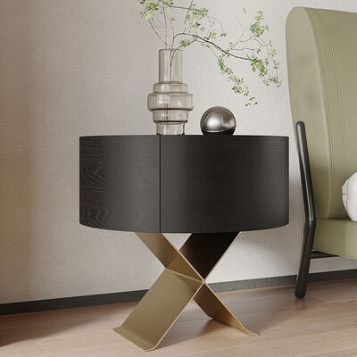 Home Furniture Bedroom Double Drawers Large Space Storage Cabinet Oak Solid Wood Frame Nightstands Modern Bedside Table