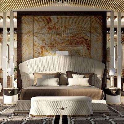 New Style Modern Luxury Villa Leather Bed With Nightstand Double Bed King Size Luxury King Bedroom Set Furniture King Bed Frame
