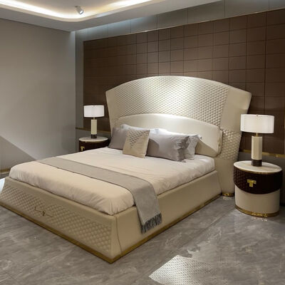 New Style Modern Luxury Villa Leather Bed With Nightstand Double Bed King Size Luxury King Bedroom Set Furniture King Bed Frame