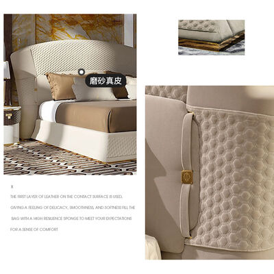 New Style Modern Luxury Villa Leather Bed With Nightstand Double Bed King Size Luxury King Bedroom Set Furniture King Bed Frame