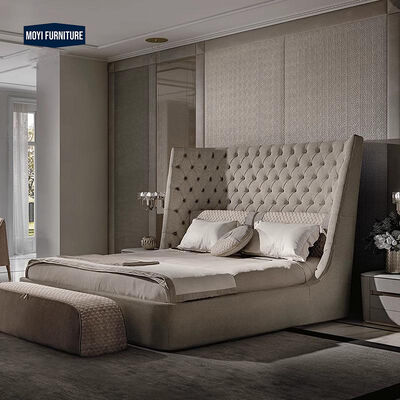 MOYI Italy Modern Style Microfiber Leather Bed Room king Size Furniture Big Velvet Head Boards Brown Diamond Double king Bed