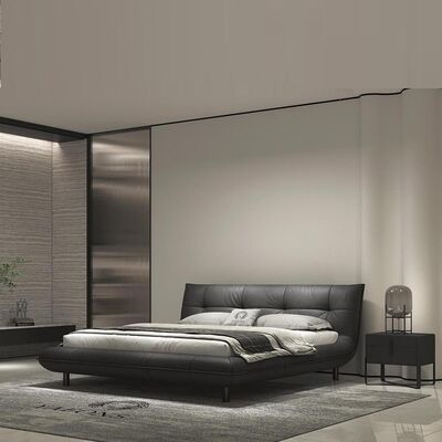 MOYI Leather Modern Double Design Wooden Queen Set Classic Luxury king Size Bed
