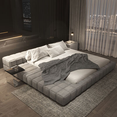 Modern Minimal Customization Bedroom Furniture Wooden Frame Fabric Low Bed Head King Size Soft Beds