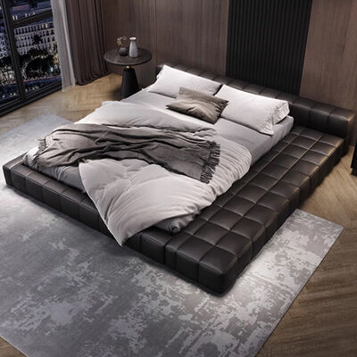 Modern Minimal Customization Bedroom Furniture Wooden Frame Fabric Low Bed Head King Size Soft Beds