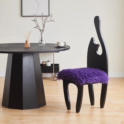 France Black Solid Wood Dining Chair Home Furniture Unique Backrest Design Retro Wool Cushion Wood Dining Chair for Dining Room