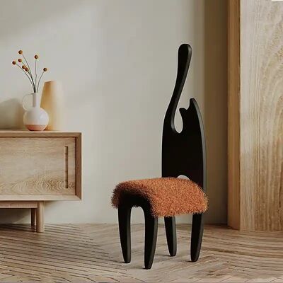 France Black Solid Wood Dining Chair Home Furniture Unique Backrest Design Retro Wool Cushion Wood Dining Chair for Dining Room