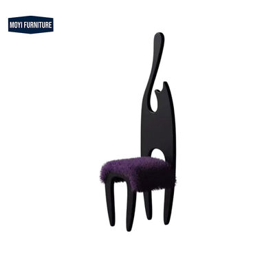 France Black Solid Wood Dining Chair Home Furniture Unique Backrest Design Retro Wool Cushion Wood Dining Chair for Dining Room