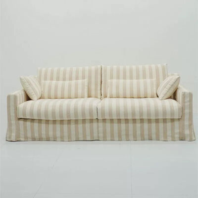 Home Furniture Wabi Sabi Style 2-Seater Feather Down Sectional Sofa with Linen Fabric for Apartment Villa Use