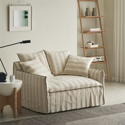Home Furniture Wabi Sabi Style 2-Seater Feather Down Sectional Sofa with Linen Fabric for Apartment Villa Use