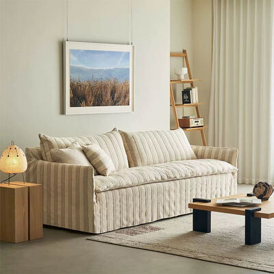 Home Furniture Wabi Sabi Style 2-Seater Feather Down Sectional Sofa with Linen Fabric for Apartment Villa Use