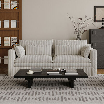 Fully Removable Wabi-Sabi Style French Cream Linen Cotton Fabric Hug Sofa Super Soft Sponge Filling Washable Straight Row Set