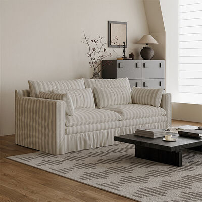 Fully Removable Wabi-Sabi Style French Cream Linen Cotton Fabric Hug Sofa Super Soft Sponge Filling Washable Straight Row Set